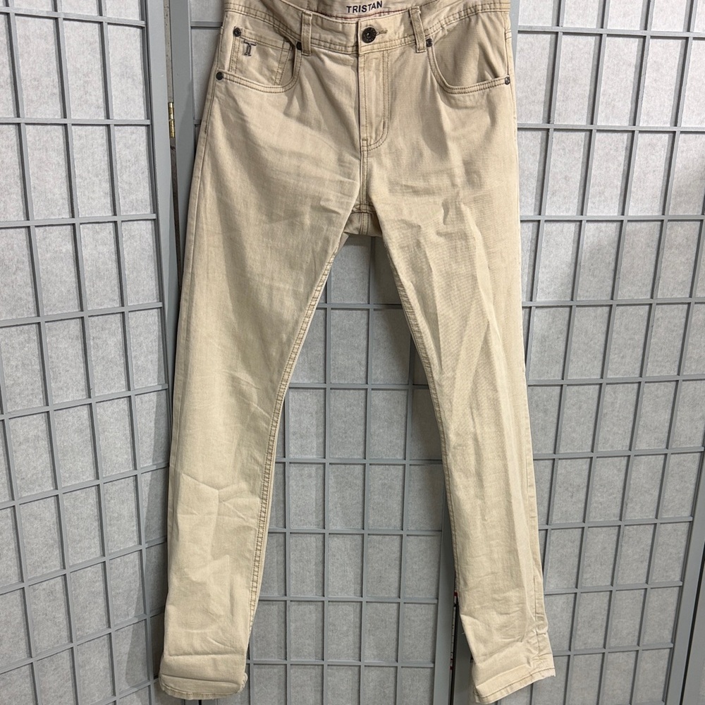 Tristan Neutral Beige Slim Straight Pants